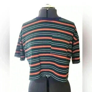 Forever 21 green orange white black striped crop top Small